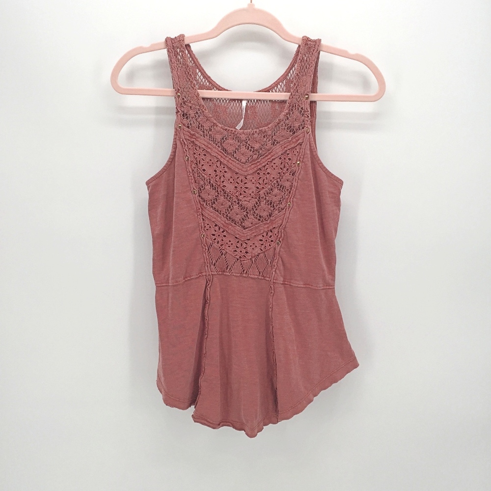 Free People Day Tripper Crochet Peplum Tank